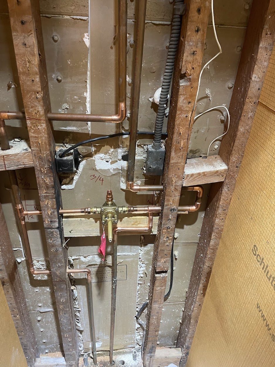 New copper supply and mixing valve roughed in