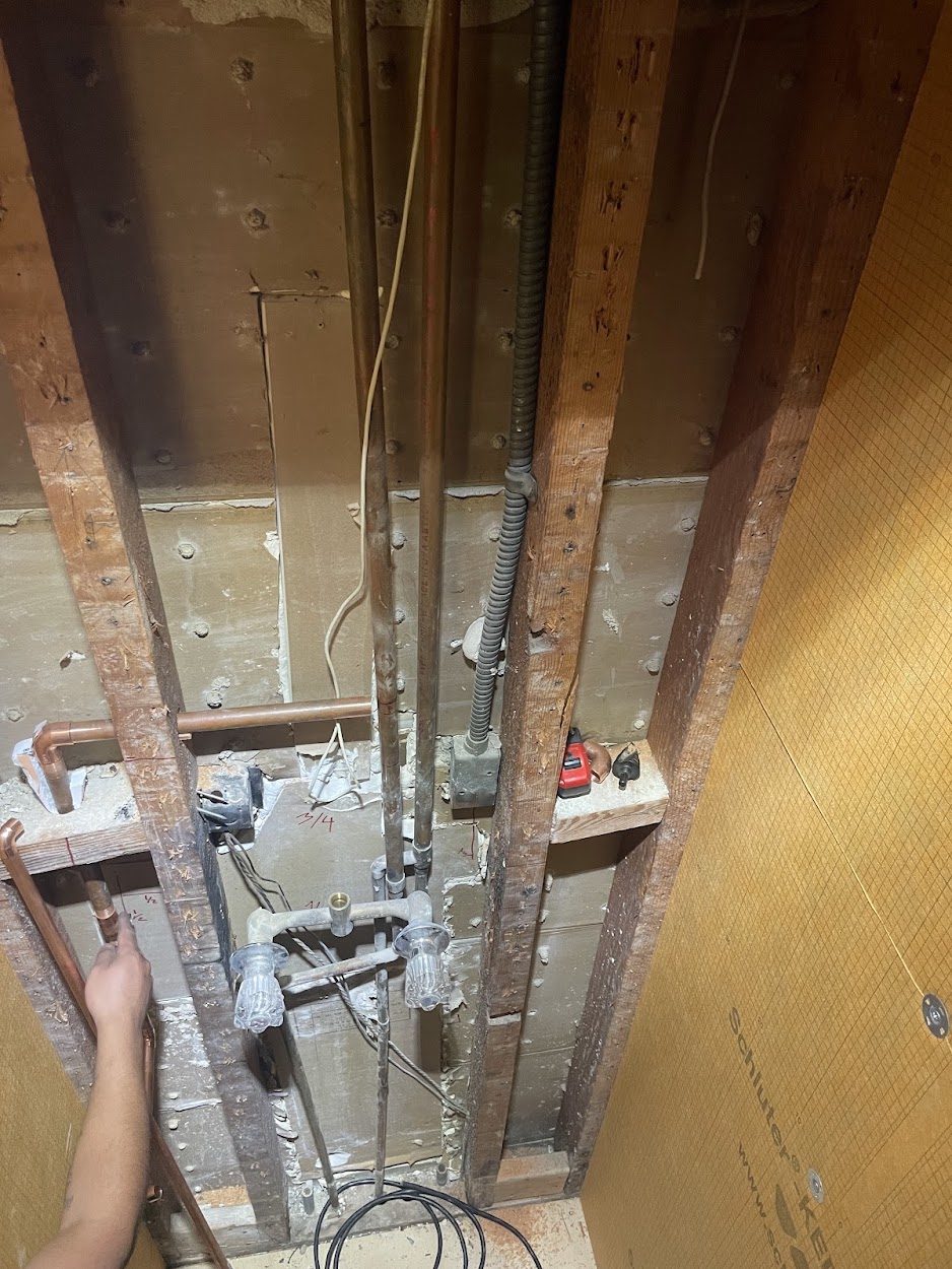 Framing, blocking and backer board in place